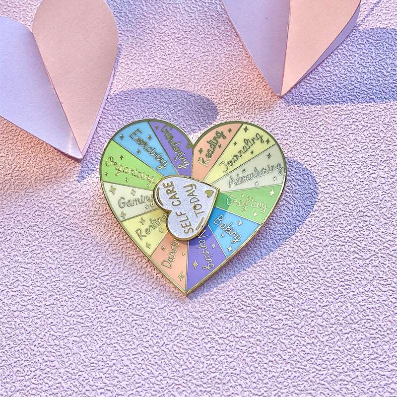 Double Layer Loving Heart Shape Rotating Badge Pin - ChoreGirl