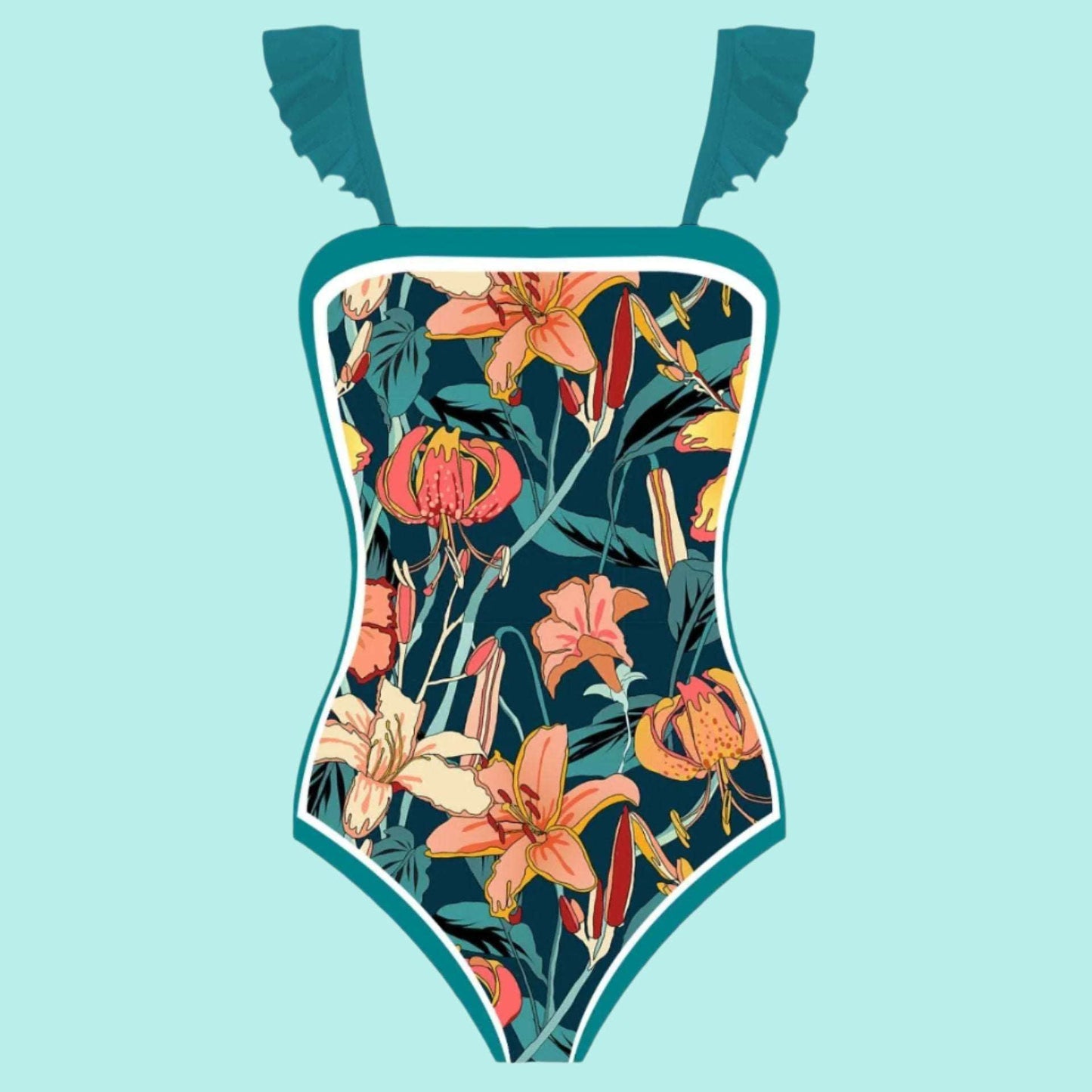 Women's One-piece Swimming Suit and Cover-up Scarf Two-piece Swimwear Set - ChoreGirl