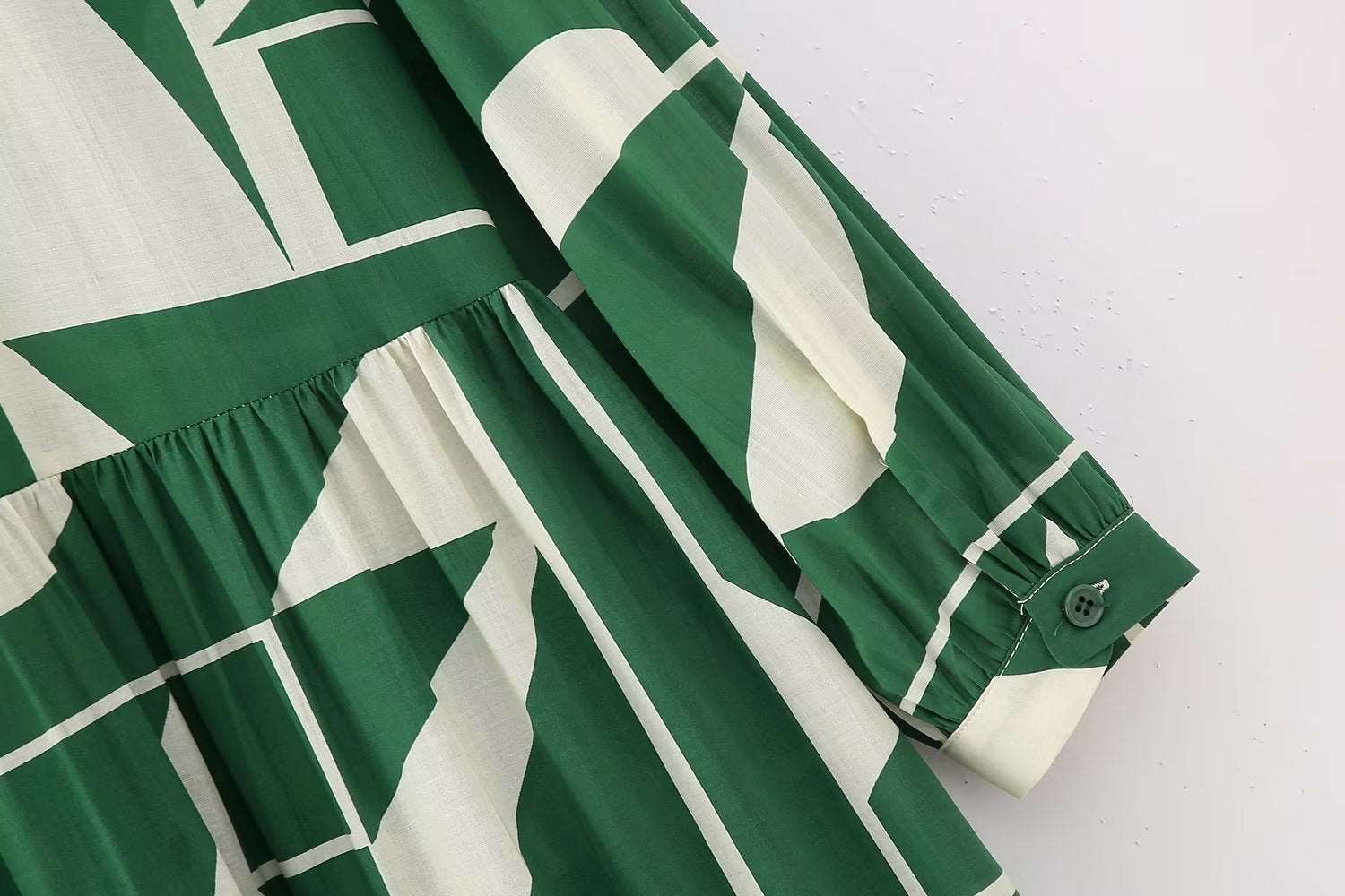 Women's Long Sleeved Green Printed Shirt Dress - ChoreGirl