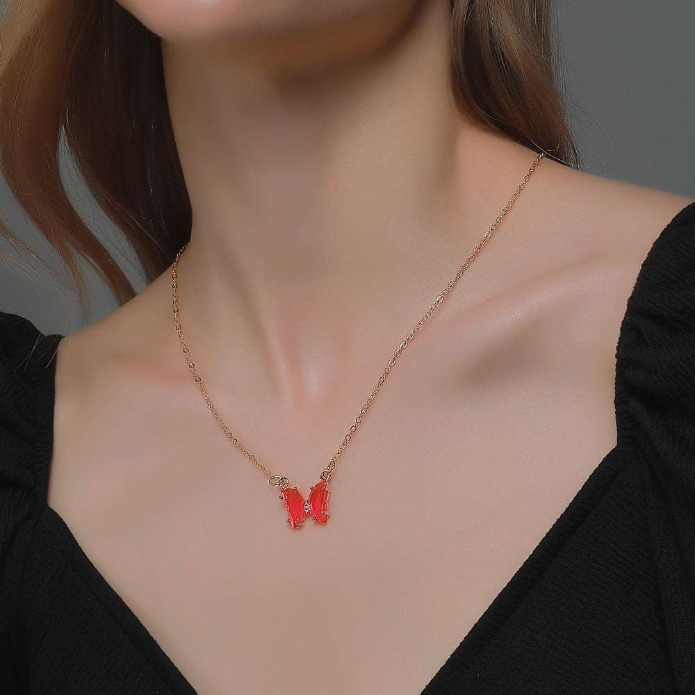 Women's Glass Crystal Butterfly Necklace - ChoreGirl