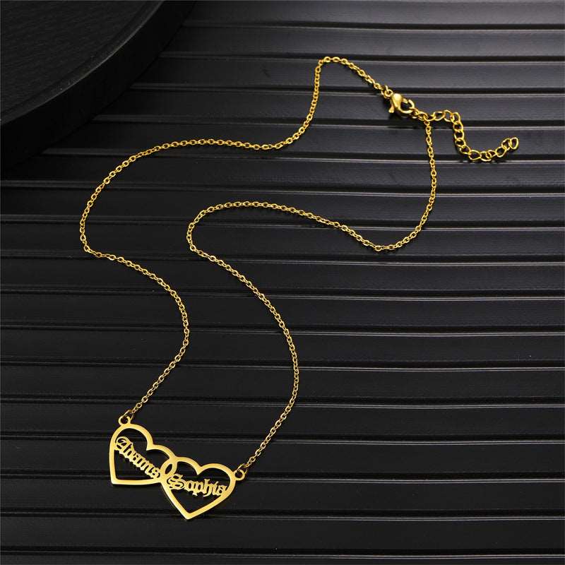 Women's Custom Name and Heart To Heart Necklace | PERSONALIZED - ChoreGirl