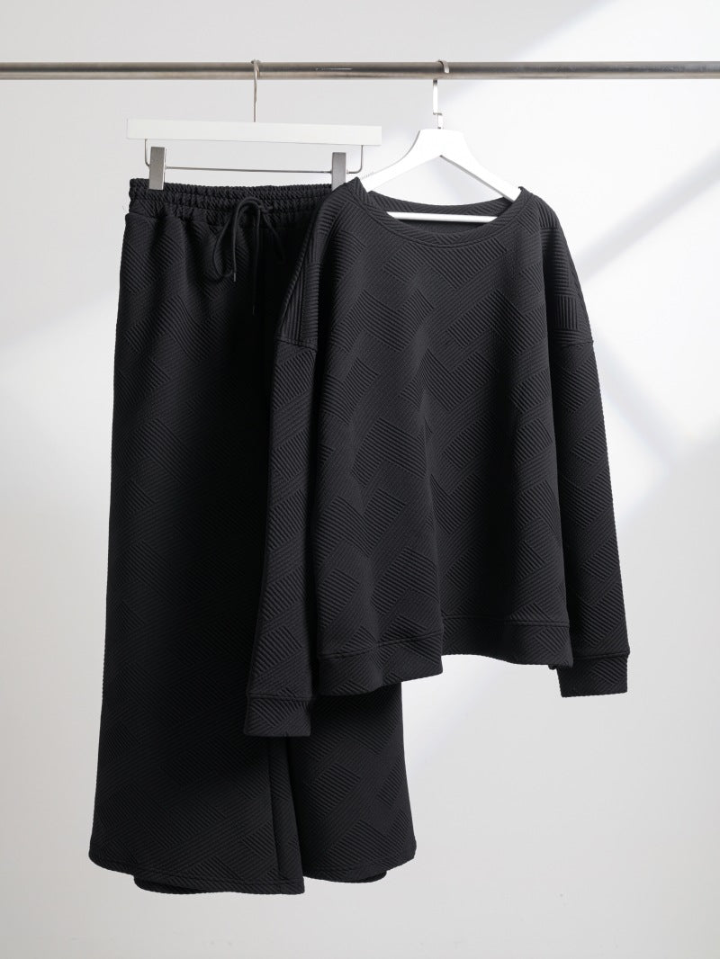 Women's Casual Textured Solid Color Loose Thick Long Sleeved Sweatshirt and Pants Two-piece Outfit Set - ChoreGirl
