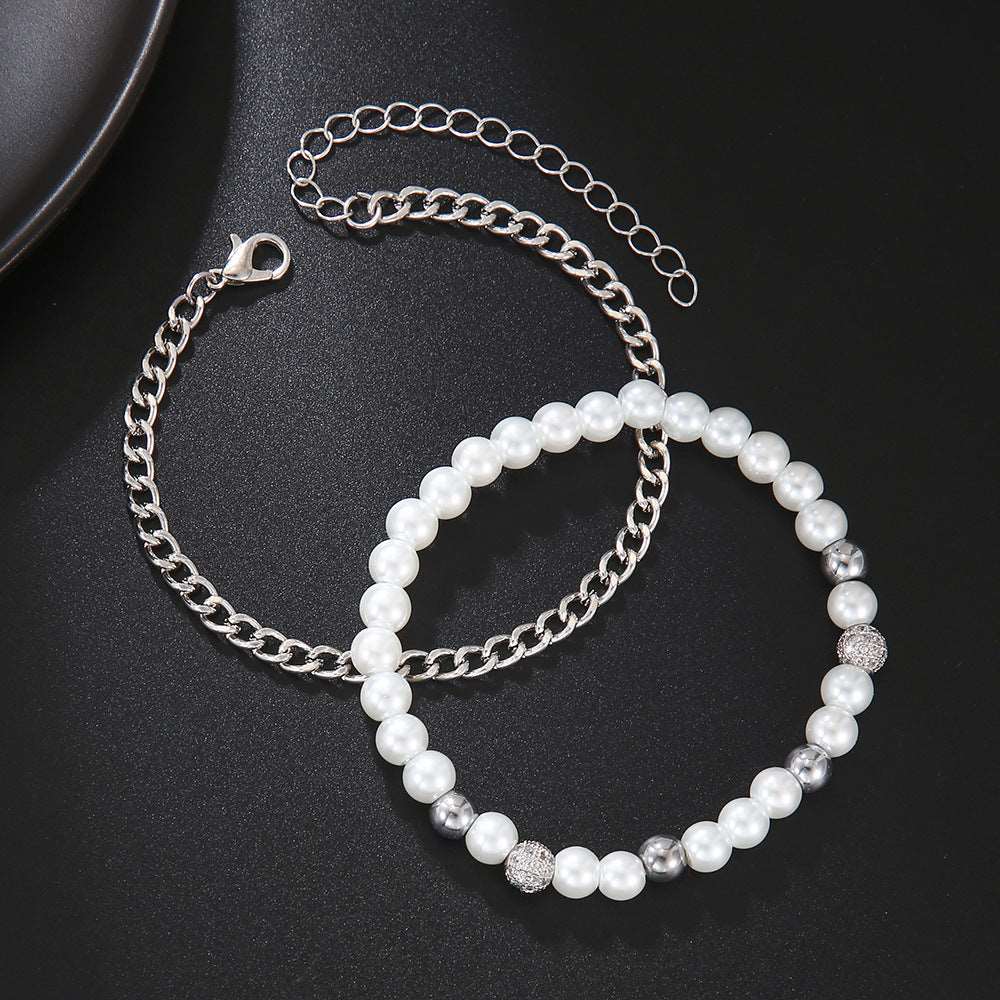 Men's Fashion Zircon Pearl Bracelet - ChoreGirl