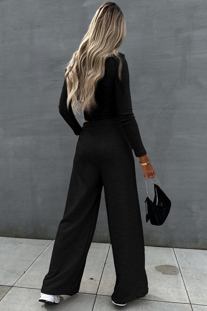 Women's Casual Long Sleeved Top and Pants Two-piece Outfit Set - ChoreGirl