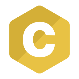 Hexagonal yellow logo with a white 'C' in the center on a white background