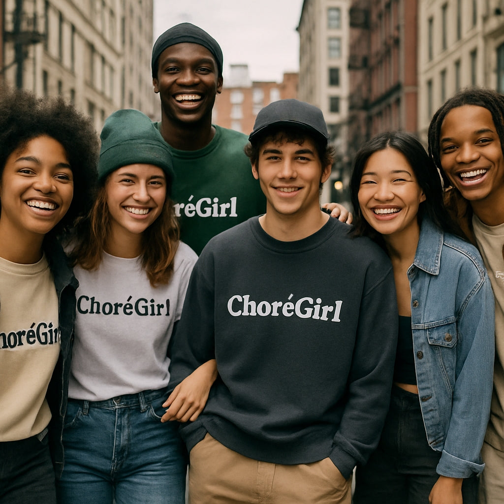 A group of young adults posing for ChoréGirl Fashion Brand