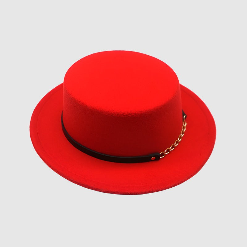 Unisex Solid Color Retro British Style Flat Top Hat - ChoreGirl