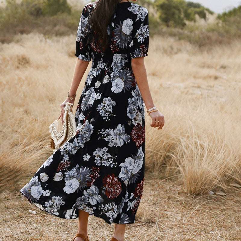 Women's Elastic Waist Floral Dress - ChoreGirl