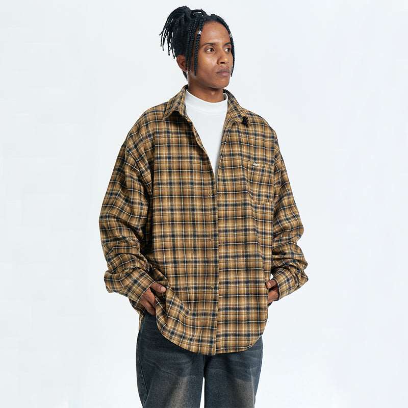 Unisex Retro Plaid Long Sleeve Button Up Shirt - ChoreGirl
