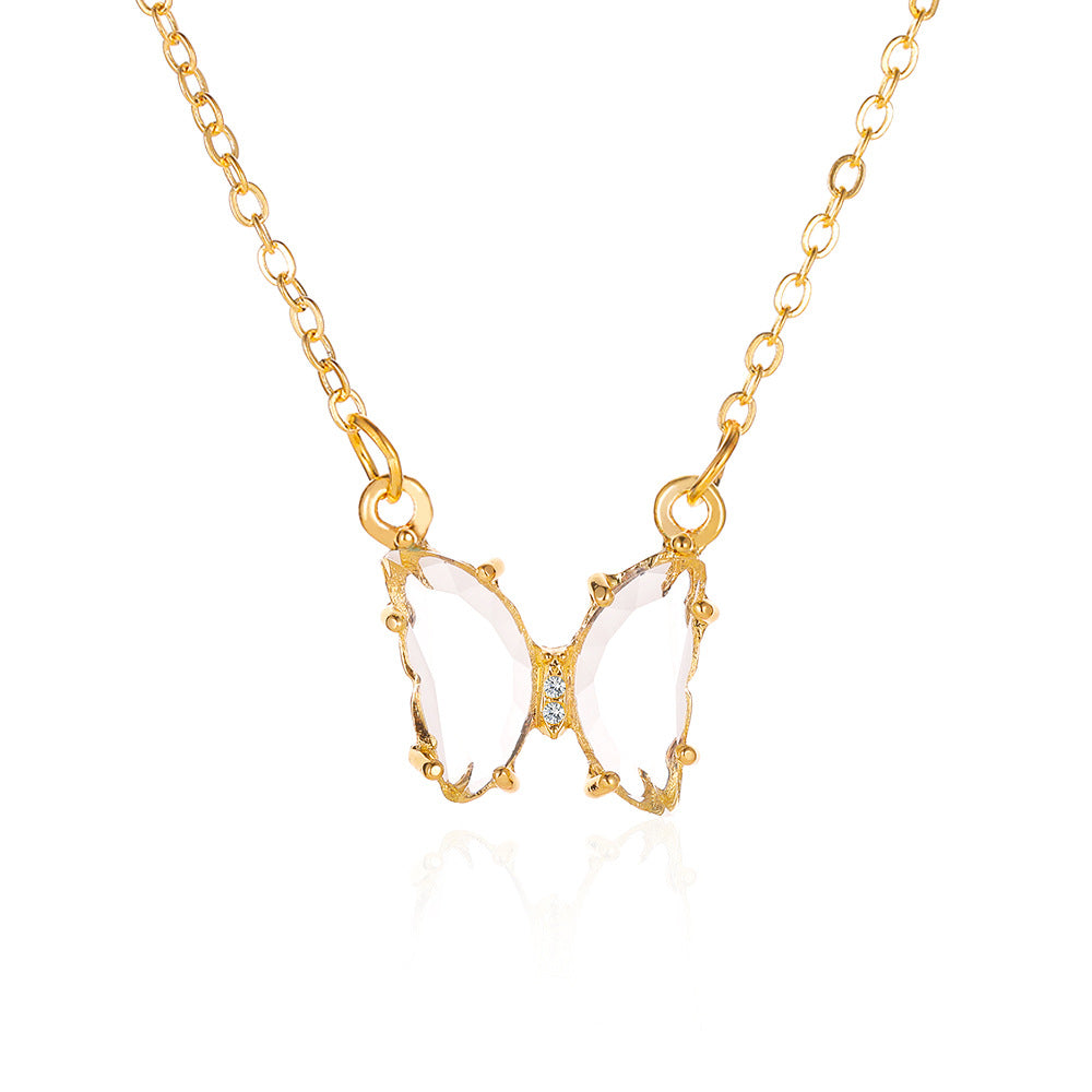 Women's Glass Crystal Butterfly Necklace - ChoreGirl