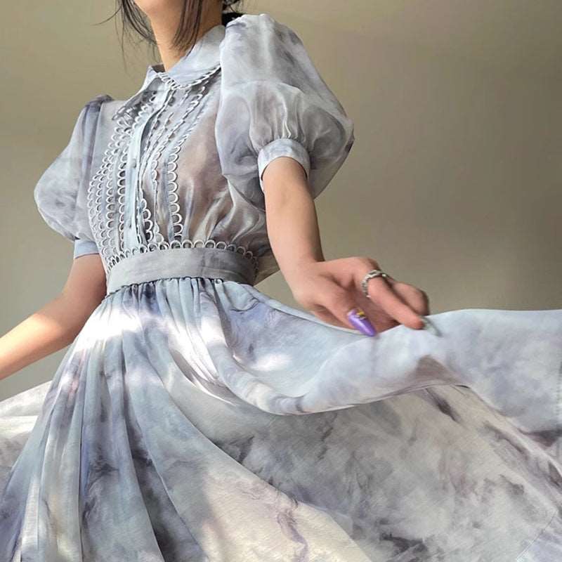 Women's Lace Bubble Sleeve Blouse and Skirt Outfit Set - ChoreGirl