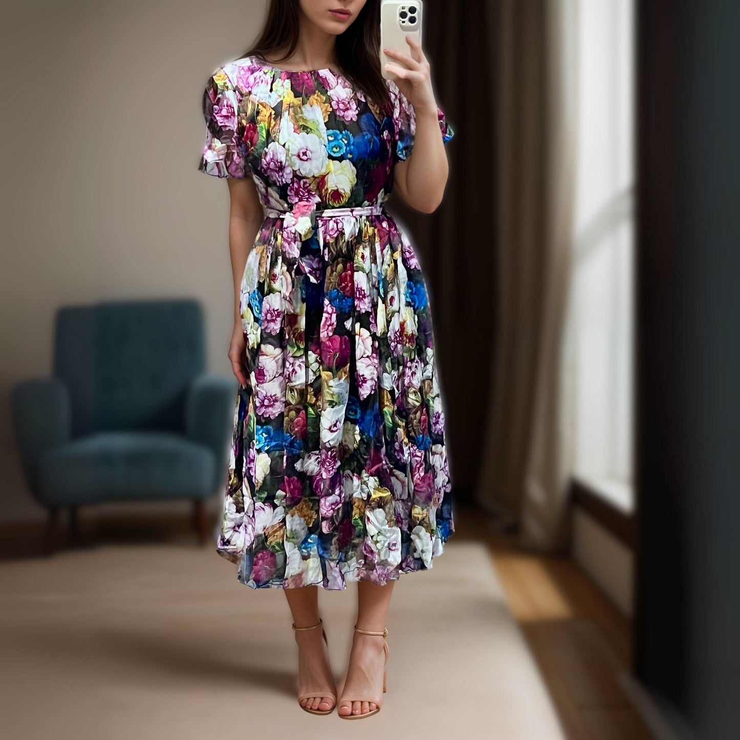 Women's Large Skirt Front Pleated Silk Chiffon Dress - ChoreGirl