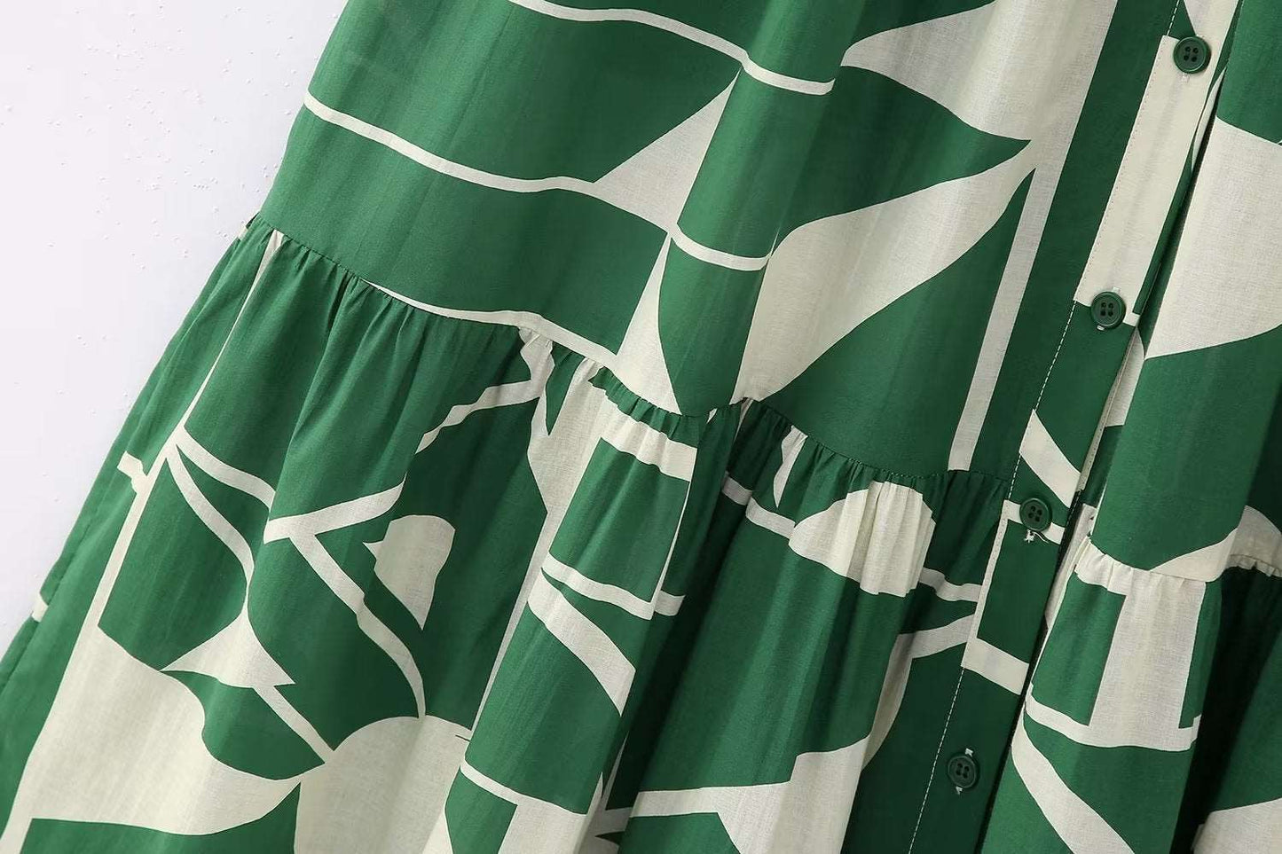 Women's Long Sleeved Green Printed Shirt Dress - ChoreGirl