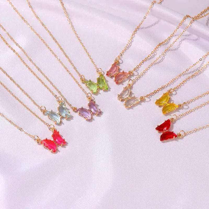 Women's Glass Crystal Butterfly Necklace - ChoreGirl