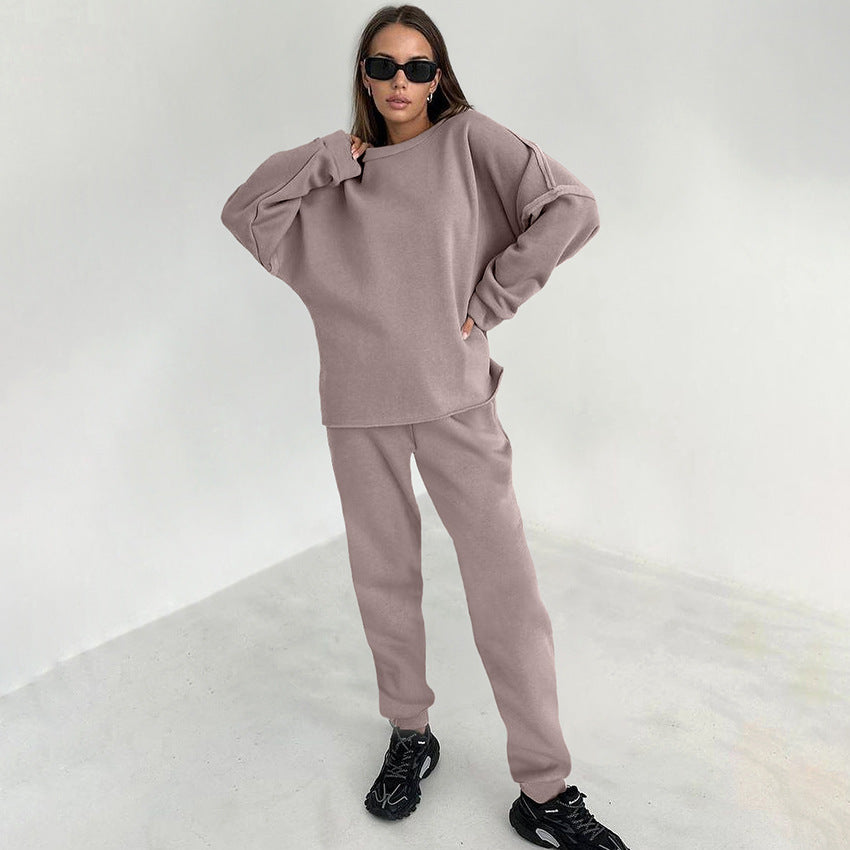 Women's Basics - Oversized Sweatshirt and Pencil Pants Two-piece Outfit Set - ChoreGirl