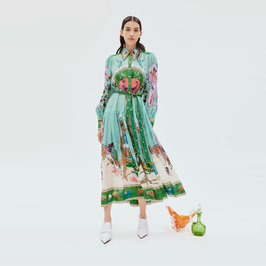 Women's Elegant Shirt Collar Single-breasted Long Dress - ChoreGirl