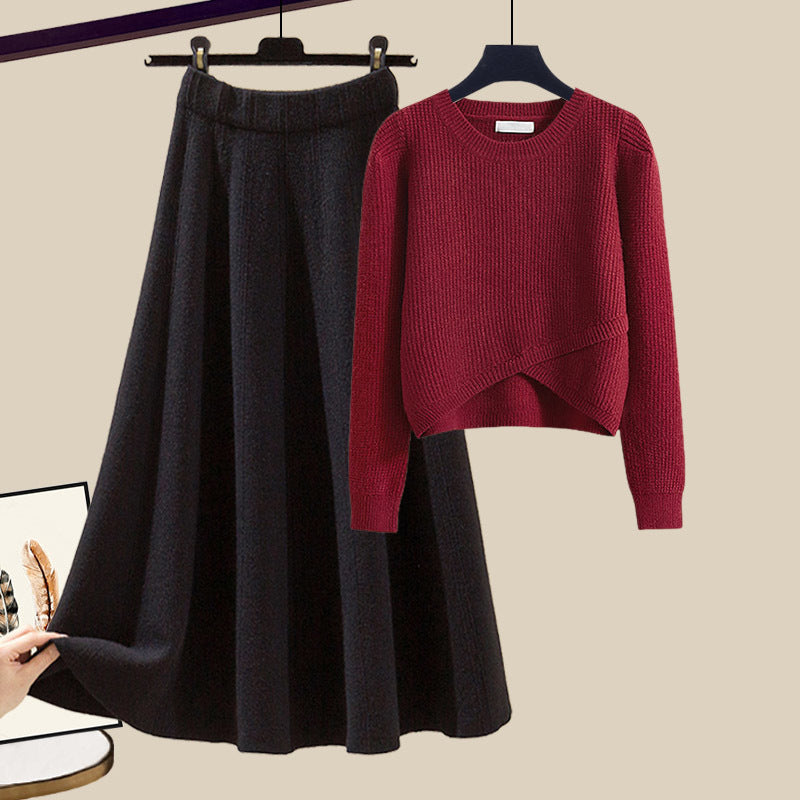 Women's Warm Irregular Style Knitted Sweater and Skirt Outfit Set - ChoreGirl