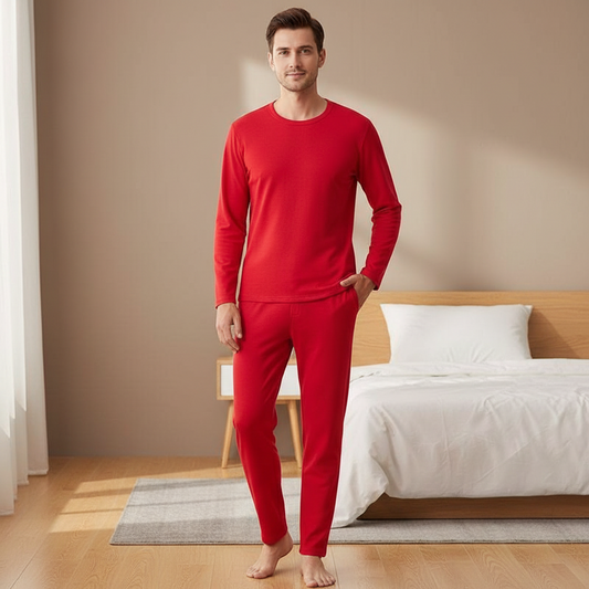 Men's Round Neck Fleece-lined Thermal Loungewear