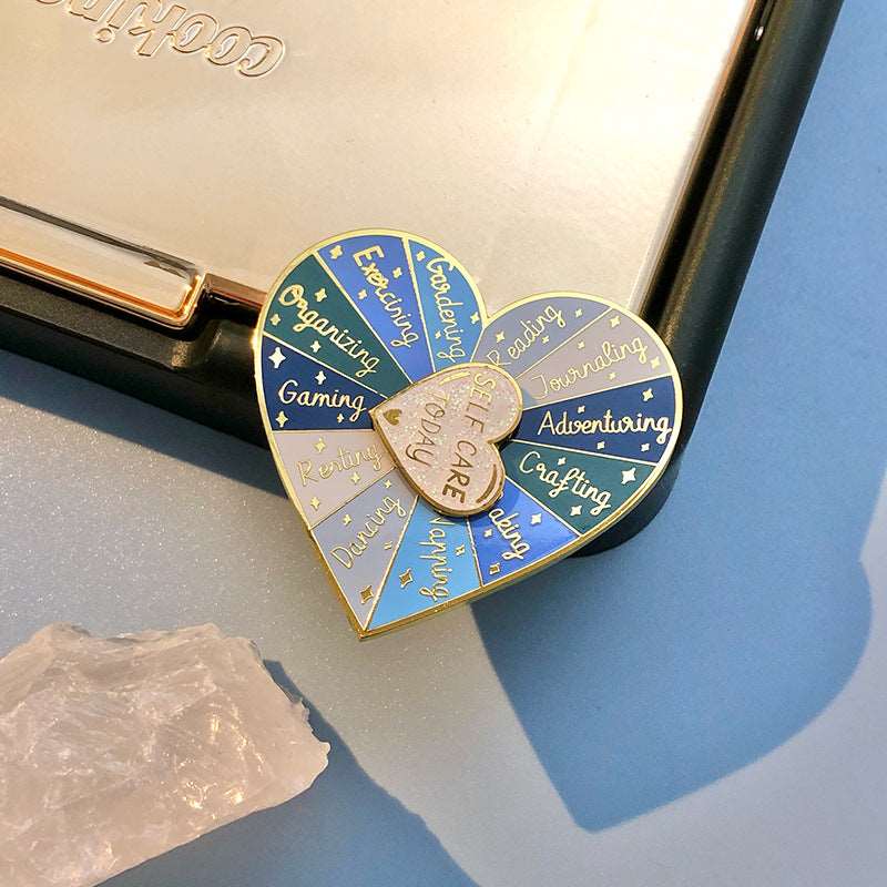 Double Layer Loving Heart Shape Rotating Badge Pin - ChoreGirl