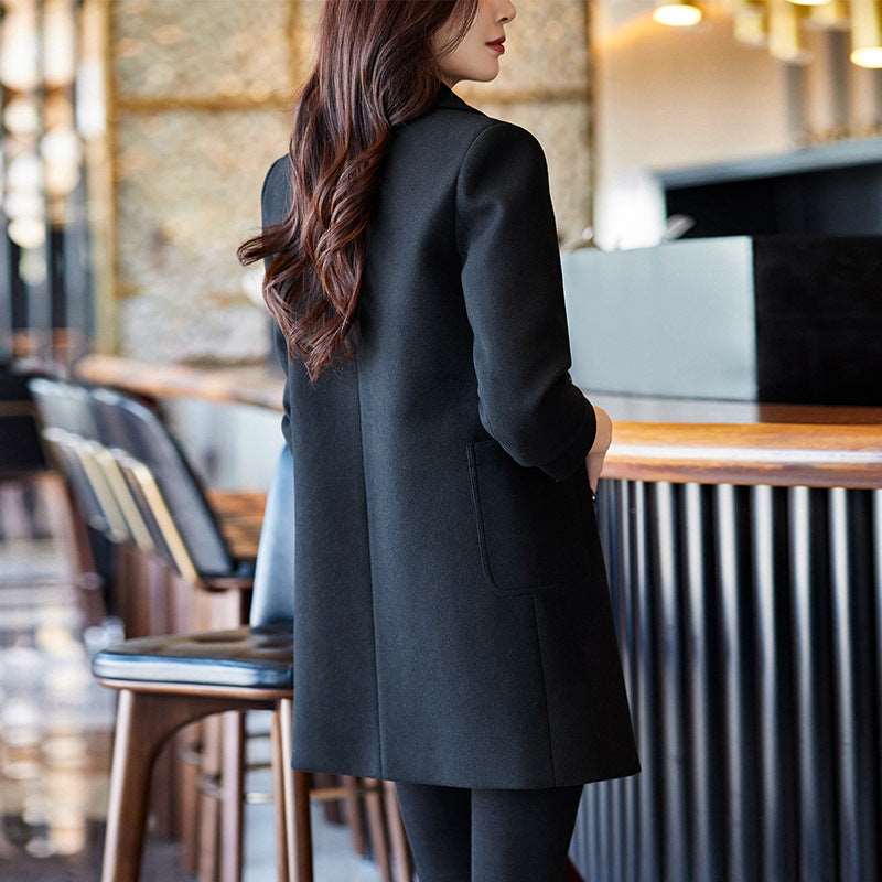 Women's Elegant Suit Jacket Black Double Breasted Coat - ChoreGirl
