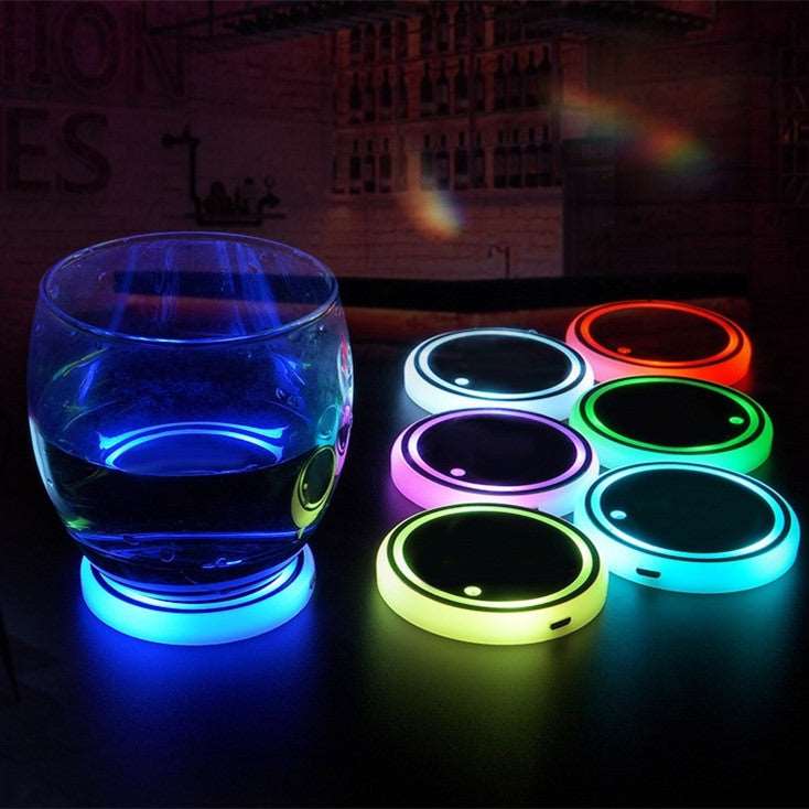 Colorful LED Light-up Solar & USB Charging Non-slip Ambient Light Cup Holder For Car - ChoreGirl