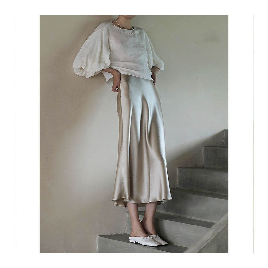 Women's Elegant Triacetate Satin Casual Elastic Waist Skirt - ChoreGirl