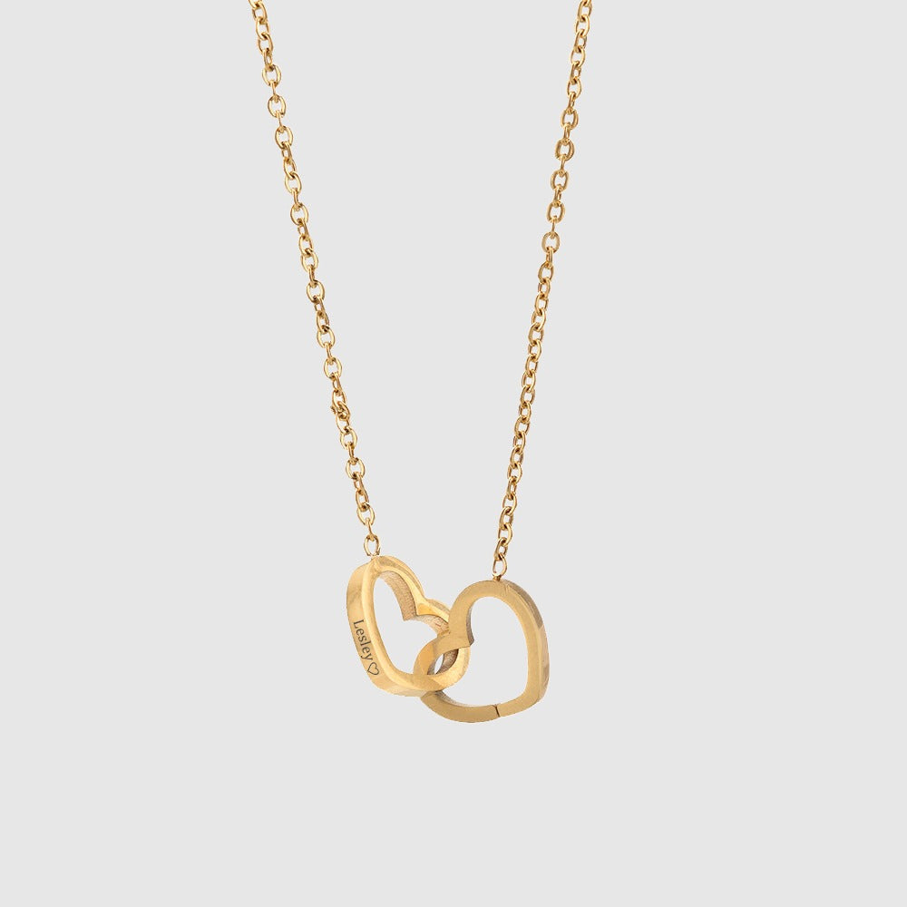 Custom Name Double Heart Necklace With 2 Names | PERSONALIZED - ChoreGirl