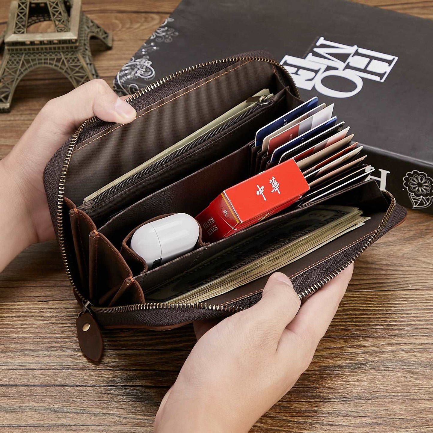 Men's Retro Hand Multifunctional Zipper Leather Wallet - ChoreGirl