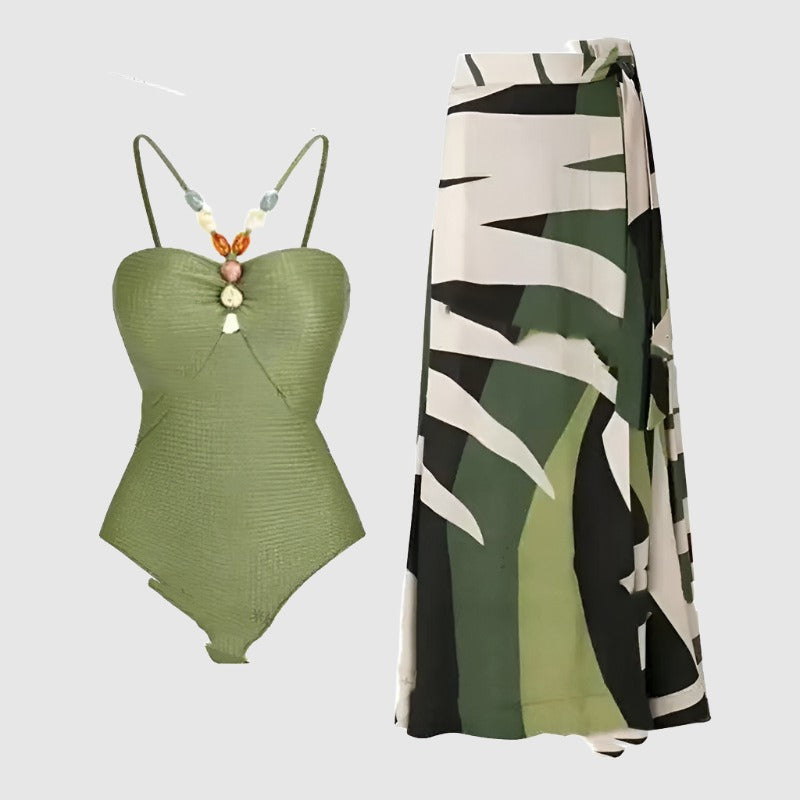 Women's Elegant One-piece Swimsuit and Cover Scarf - ChoreGirl