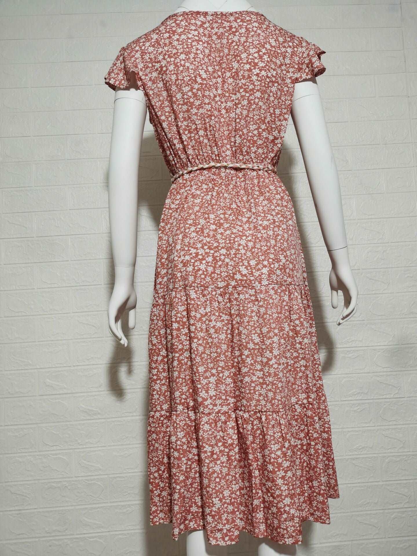 Women's Floral Tied Dress with Rope Style Belt - ChoreGirl