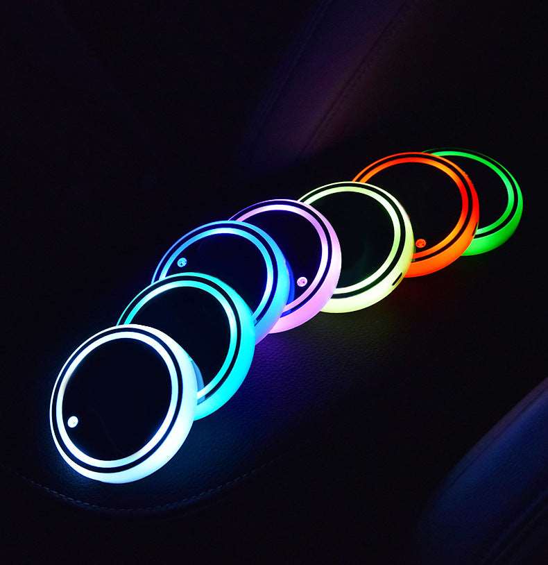 Colorful LED Light-up Solar & USB Charging Non-slip Ambient Light Cup Holder For Car - ChoreGirl