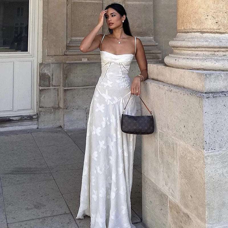 Women's "Dare Yourself" Elegant Embroidered Slim See-through Strap Dress - ChoreGirl