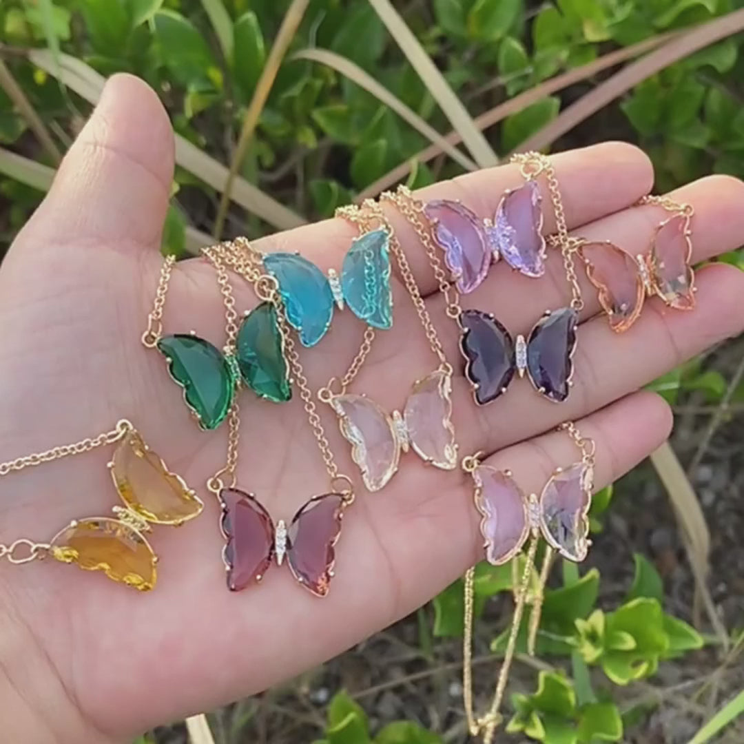 Women's Glass Crystal Butterfly Necklace