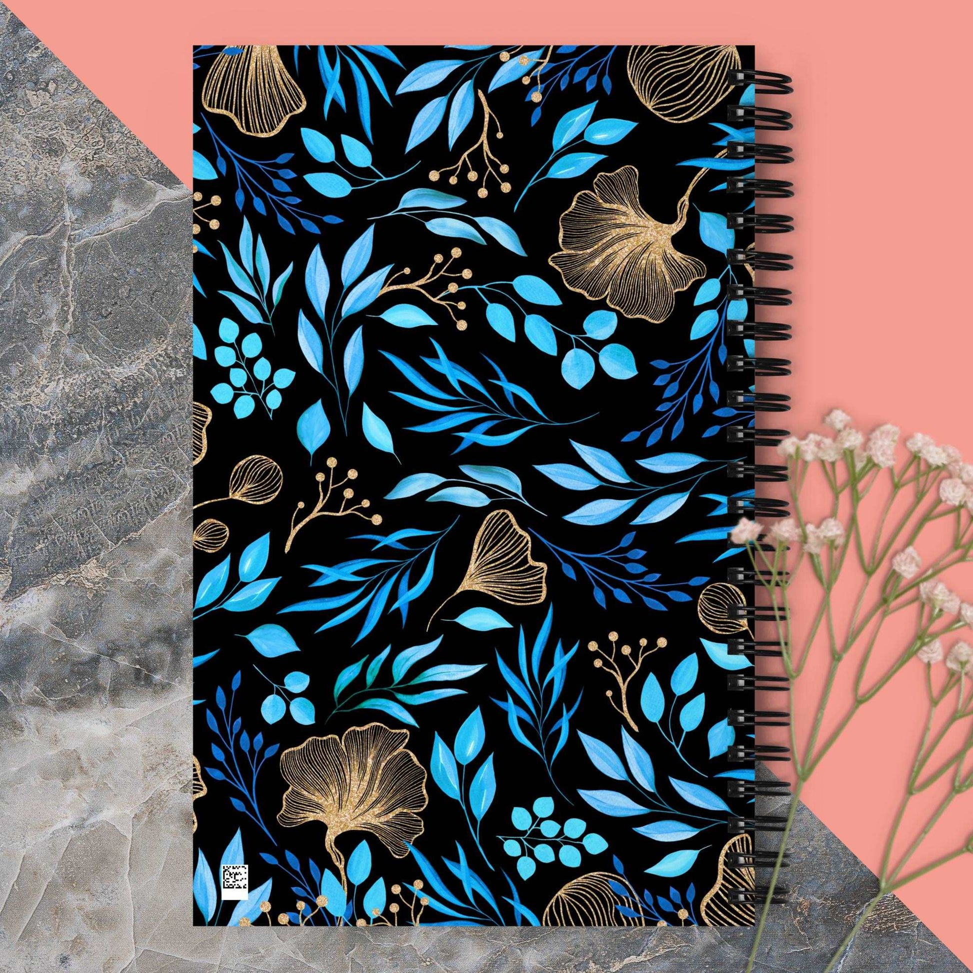 Blue Flower Garden Design Spiral Notebook, 140 pages - ChoreGirl
