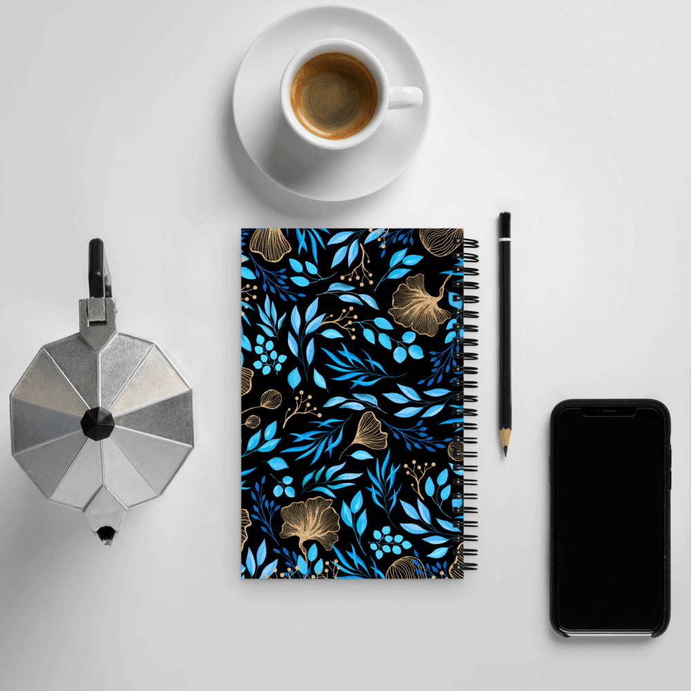 Blue Flower Garden Design Spiral Notebook, 140 pages - ChoreGirl