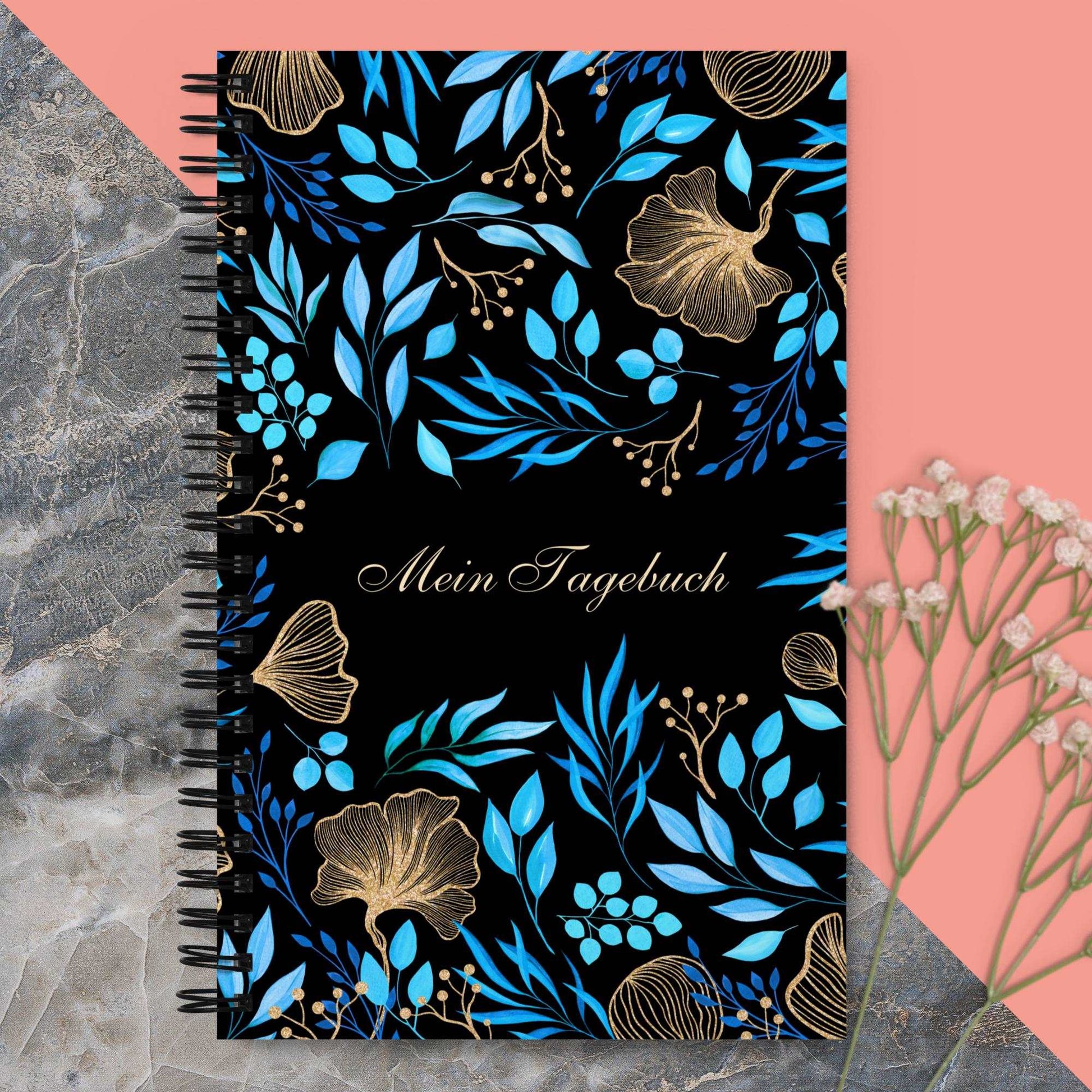 Blue Flower Garden Design Spiral Notebook, 140 pages - ChoreGirl