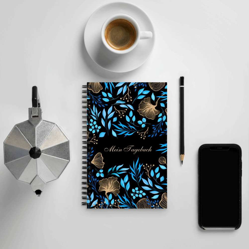 Blue Flower Garden Design Spiral Notebook, 140 pages - ChoreGirl
