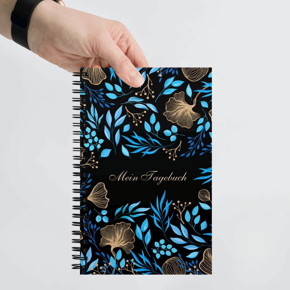 Blue Flower Garden Design Spiral Notebook, 140 pages - ChoreGirl