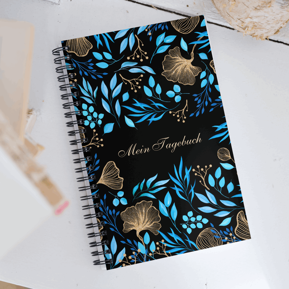 Blue Flower Garden Design Spiral Notebook, 140 pages - ChoreGirl