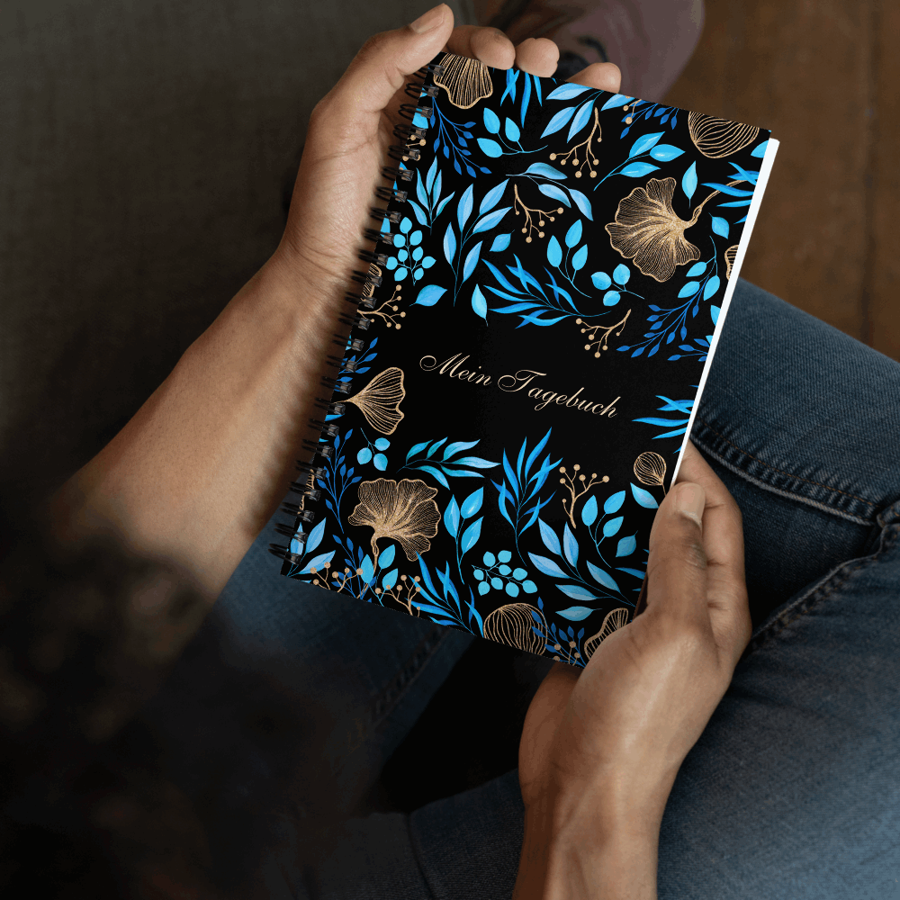 Blue Flower Garden Design Spiral Notebook, 140 pages - ChoreGirl