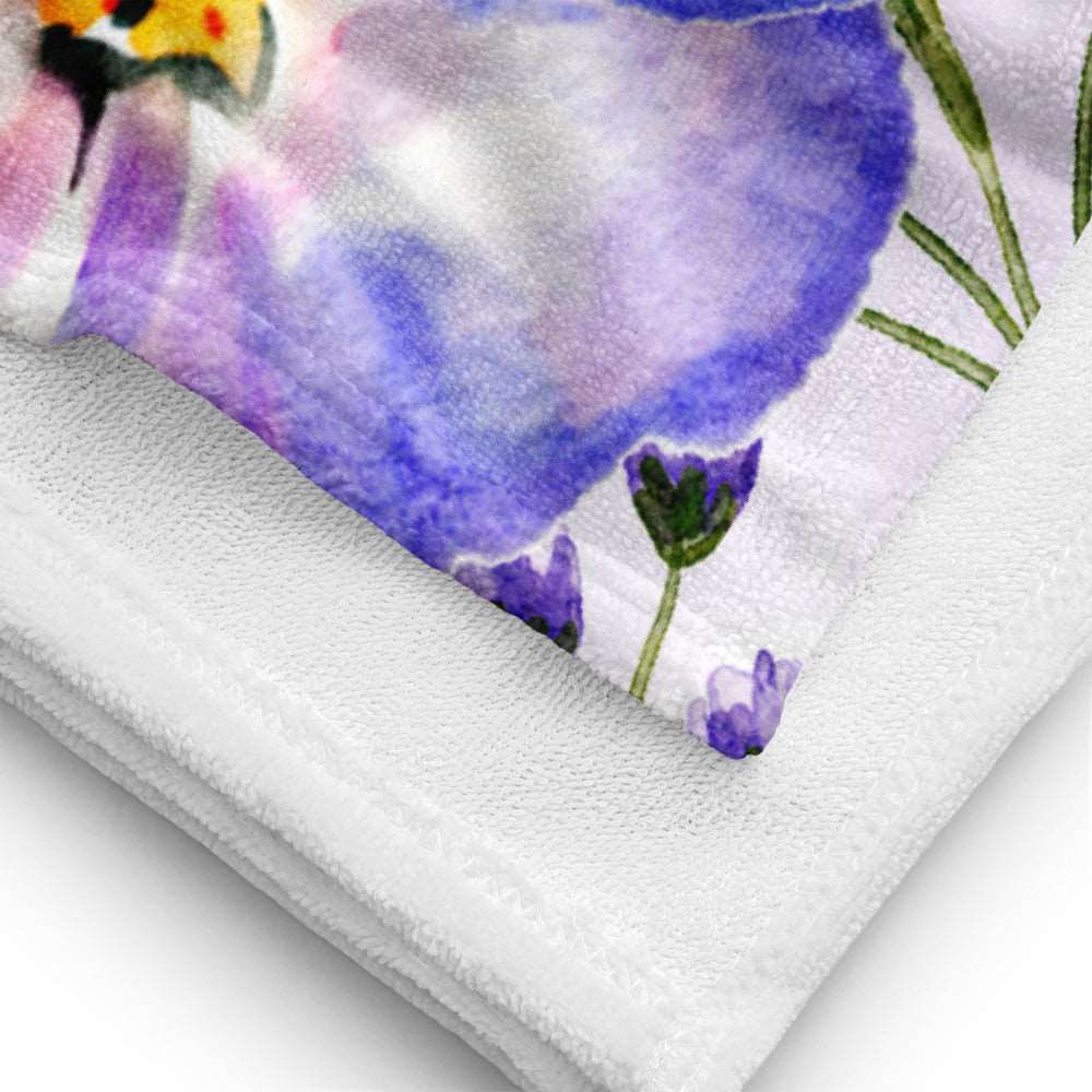 Custom Violet Flower Print Personalized Name Beach Towel | PERSONALIZED - ChoreGirl