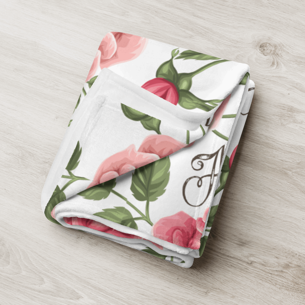 Custom Letter Romantic Rose Throw Blanket | PERSONALIZED - ChoreGirl