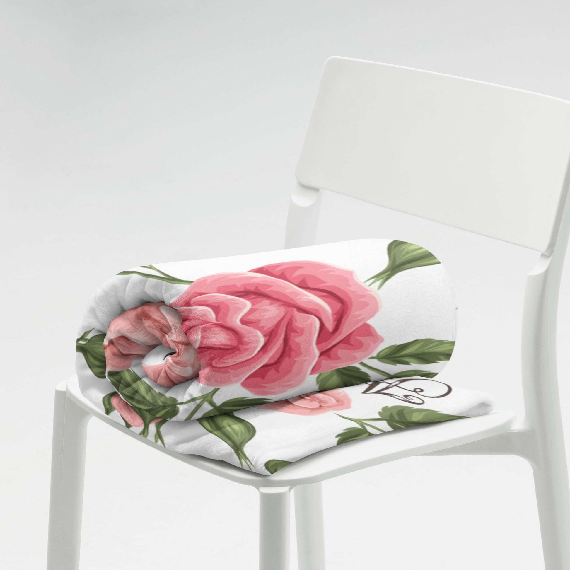 Custom Letter Romantic Rose Throw Blanket | PERSONALIZED - ChoreGirl