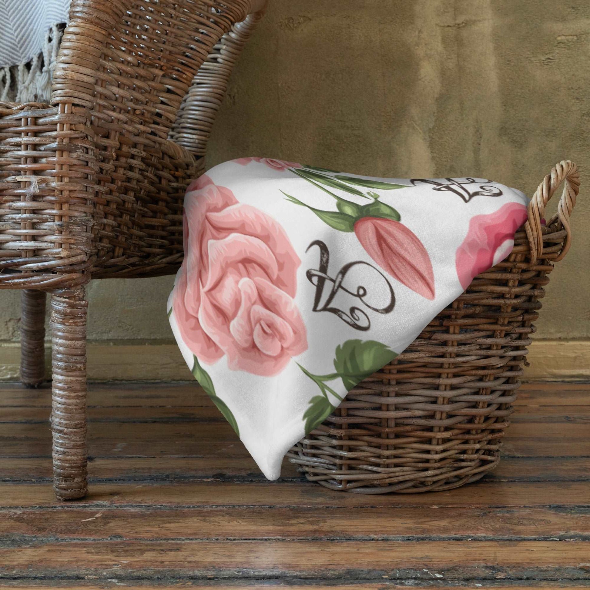 Custom Letter Romantic Rose Throw Blanket | PERSONALIZED - ChoreGirl