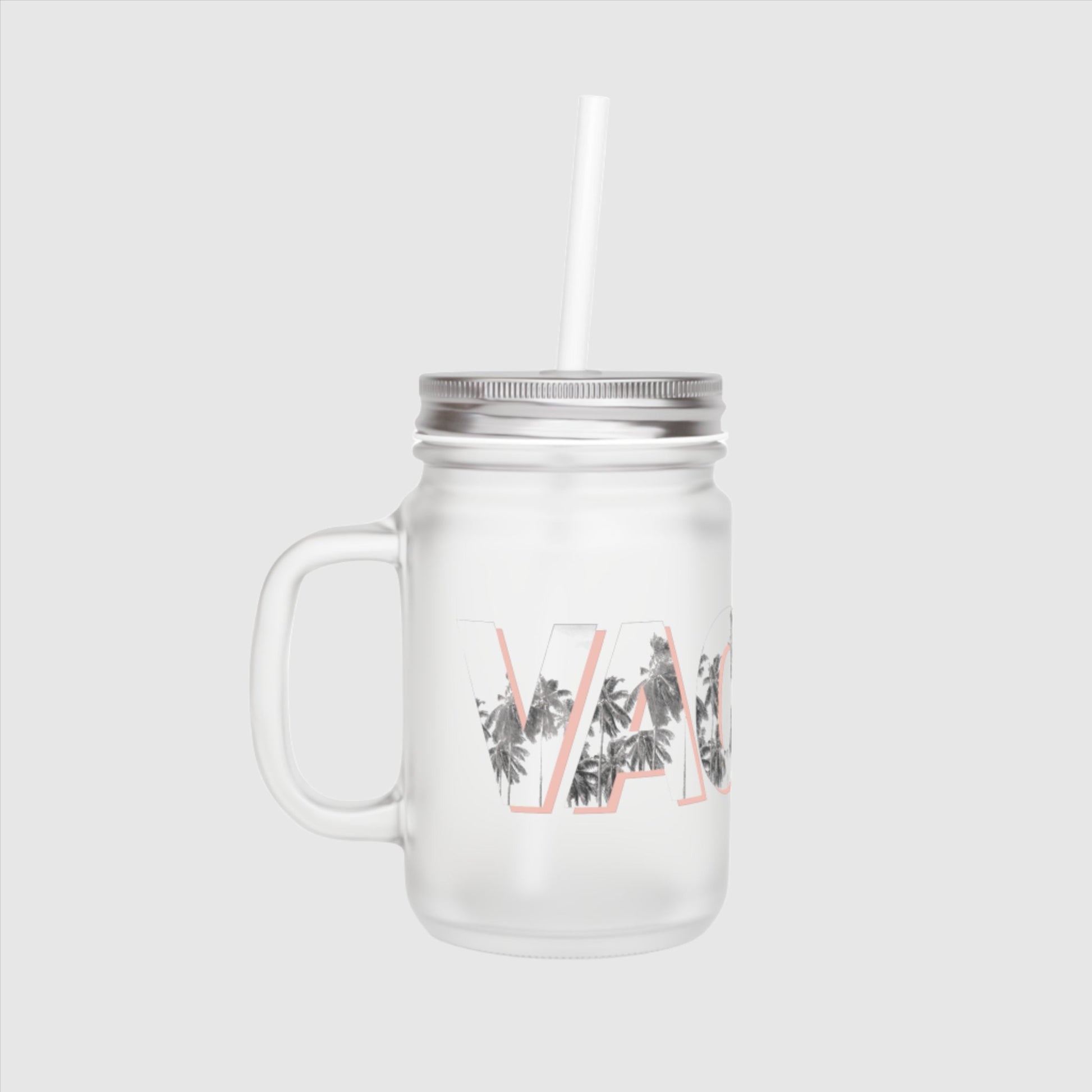 Custom Vacay Print Mason Jar with a straw and lid | PERSONALIZED - ChoreGirl