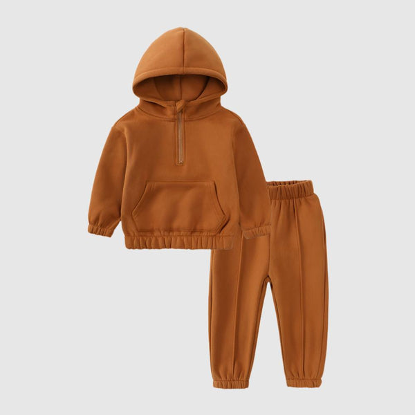A set of children's hoodie and sweatpants basics outfit set