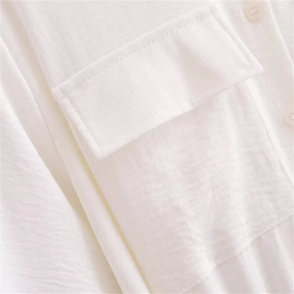 Women's White Thin Shirt Dress with Belt - ChoreGirl
