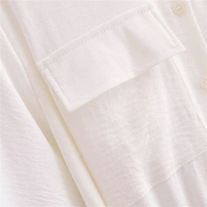 Women's White Thin Shirt Dress with Belt - ChoreGirl