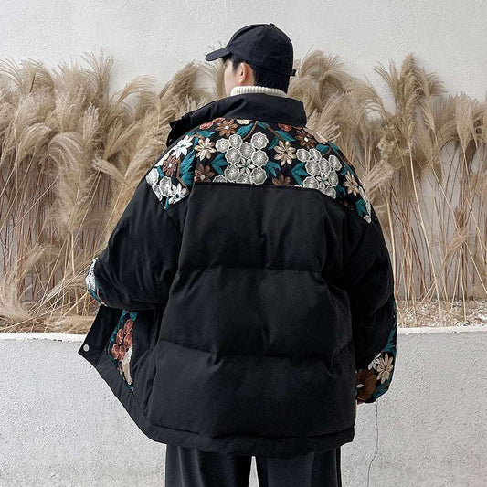 Men's Thickened Warm Embroidered Stand Collar Jacket - ChoreGirl