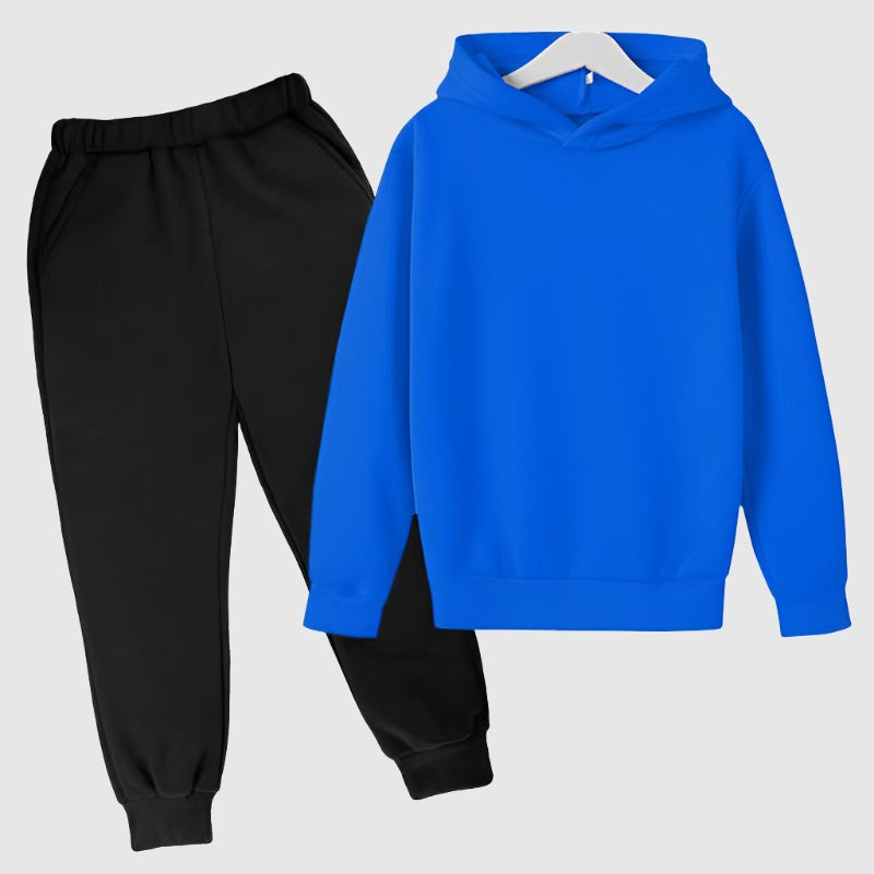 Kids Custom Design Loose Fitting Solid Color Fleece Hoodie and Pants Two-piece Outfit Set | PERSONALIZED - ChoreGirl